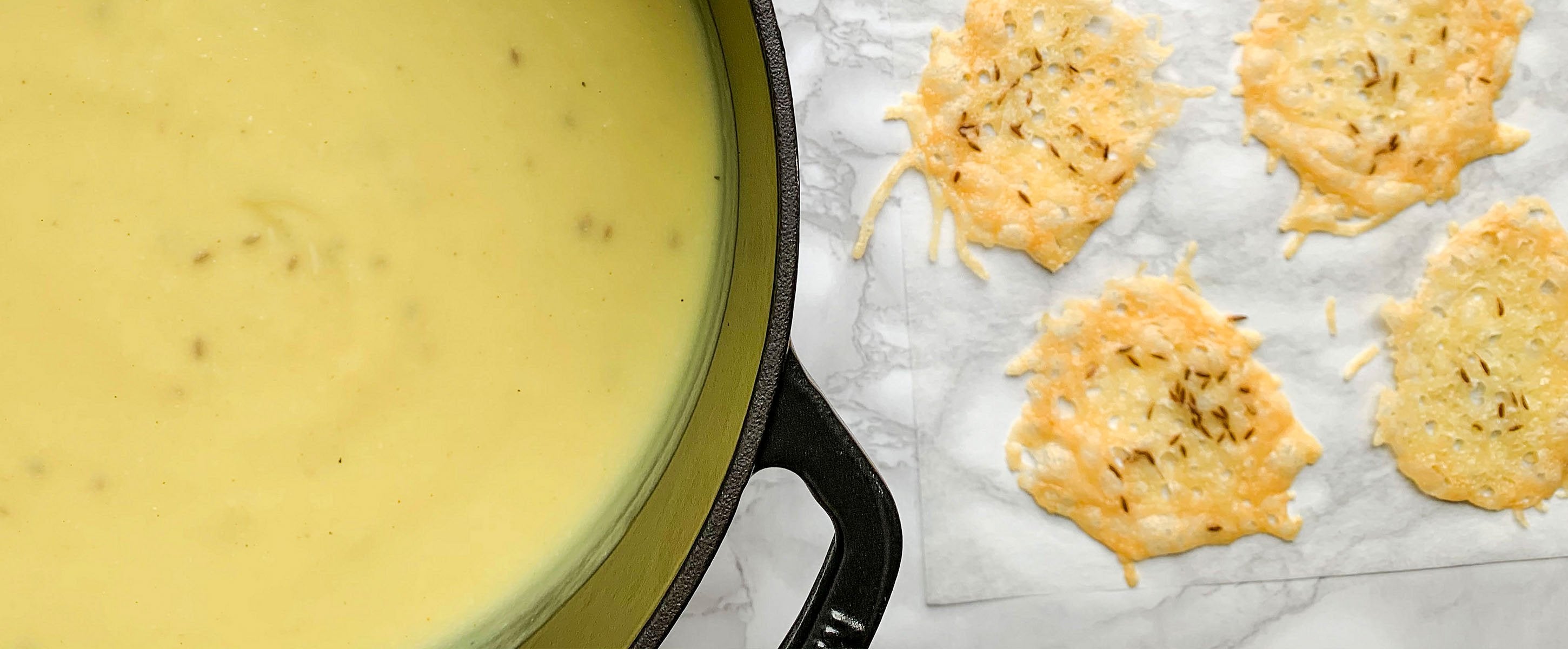 Cauliflower & Cumin Soup Recipe with Savoury Gruyère Crisps Kana