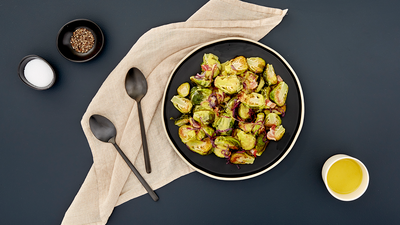 Brussels Sprouts with Bacon and Maple Mustard Dressing