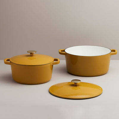 22cm Yellow Enamel Dutch Oven Enameled Cast Iron Soup Pot With Lid